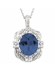 14K White Gold Oval Cut London Blue Topaz and Diamond Pendant -- LIFETIME WARRANTY