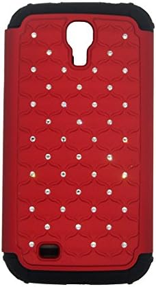 2 in 1 Studded Diamond Rhinestone Bling Hybrid Protector Cover Case for Samsung i9500 Galaxy S4(Black and Red)