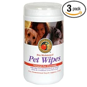 Earth Friendly Products Natural Pet Wipes, Pre-Moistened Towels, 70-Count Container (Pack of 3)