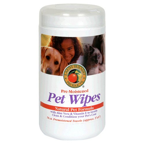 Earth Friendly Products Natural Pet Wipes, Pre-Moistened Towels, 70-Count Container (Pack of 3)