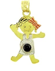 BabyGirl CZ Dark Emerald 14K Tri-Color Gold Charm