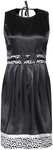 MyMust Women's Satin Dress With Polka Dot Designs And Tie Back Detail Size 6 Soft Black
