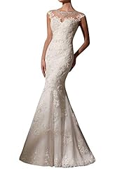 Sexy A-line Cap Sleeves Scoop Neck Beaded Sheer Lace Mermaid Wedding Dress 