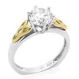 Sterling Silver Engagement Ring Wedding Ring 1.3ctw Cubic Zirconia 14K Plated Celtic Ring