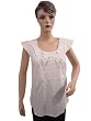 Womens White Blouse Relaxed-fit Short Sleeves Tunic Top Kurti Small Size