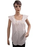 Womens White Blouse Relaxed-fit Short Sleeves Tunic Top Kurti Small Size