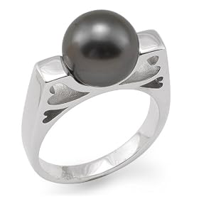 Tahitian Black Pearl Ring in 14K White Gold by Maui Divers of Hawaii