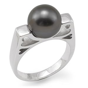 Tahitian Black Pearl Ring in 14K White Gold by