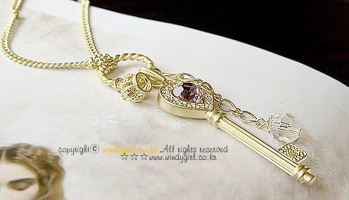 Key to My Heart Titanium Steel Key Pendant Long Necklace (gold)