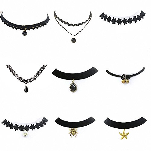 TISDA 9PCS Fashion Women Jewelry Black Tattoo Choker Necklace Elastic Adjustable For Party