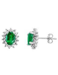 10k White Gold Emerald and Diamond Earrings