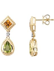 14K Yellow Gold Citrine, Peridot and Diamond Earrings -- LIFETIME WARRANTY