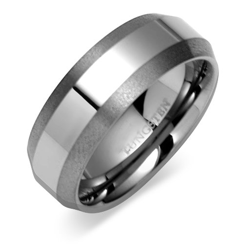 Beveled Edge Brush Finish 8mm Comfort Fit Mens Tungsten Carbide Wedding Band Ring Size 10
