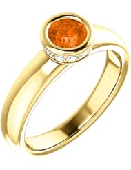 18K Yellow Gold 5.00mm Round Cut Madeira Citrine and Diamond Ring -- LIFETIME WARRANTY