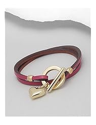 Deep Pink Heart Leather Bracelet In White Base