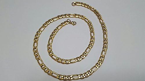 18k Gold Plated Stainless Steel Figaro Necklace for Men Jewelry 7mm 23.7 Inches(60cm)