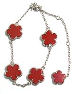 Just Give Me Jewels Sterling Silver 7 Inch Red Acrylic Clover Flower Bracelet