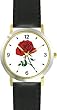 Red Rose - Flower - WATCHBUDDY&reg; DELUXE TWO-TONE THEME WATCH - Arabic Numbers - Black Leather Strap-Size-Large ( Men's Size or Jumbo Women's Size )