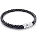 KONOV Jewelry Black Leather Mens Bracelet Stainless Steel Clasp, 6mm - 7