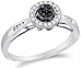 10K White Gold White and Black Diamond Halo Engagement Ring - Flower Shape Center Setting w/ Channel Set Round Diamonds - (1/5 cttw, G - H Color, SI2 Clarity)