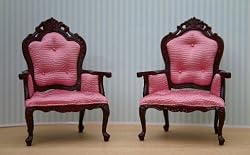 Miniature Tufted Mahogany Arm Chair in Bright Pink