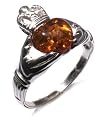 Certified Genuine Honey Amber and Sterling Silver Irish Claddagh Ring