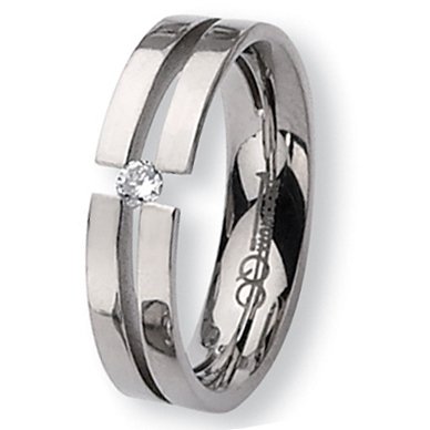 Polished Titanium and 1/10ct. Diamond Ring (6.0 mm) With Wood Box - Sizes 6-13