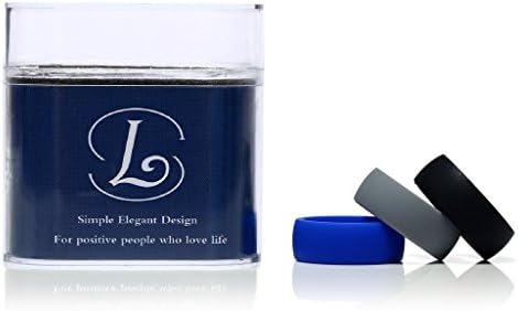 XLSource Mens Silicone Wedding Bands, 3 Color Rings Pack (Black, Gray, Navy Blue)