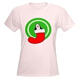 Christmas Stocking Penguin Women's Pink T-Shirt Funny Women's Light T-Shirt by CafePress