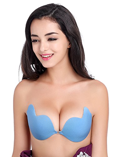 Elady Push Up Bra Reusable Self Adhesive Silicone Invisible Backless Sexy Nubra Wings(Blue C)