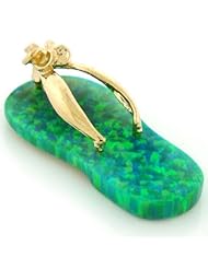14K Gold Lime Green Opal Flip Flop Sandal Shoe Pendant