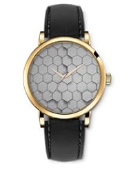 SPRAWL Aanalog Fashion Series Gold Ladies Watches of Genuine Black Leather Strap,Unique Wrist Watch for Women Girls Designed with Gray bee nest