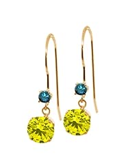 1.23 Ct Round Canary Diamond Blue Diamond 14K Yellow Gold Earrings
