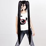 Black Long Length Anime Cosplay Costume Wig w/ Pigtails