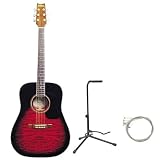 Washburn D10Q Full Size Acoustic Dreadnought Quilt Top Guitar Combo with AB Gig Bag, Stand, and Strings - Sunburst