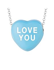 Sterling Silver 17mm Blue enamel Sweethearts LOVE YOU Heart Pendant