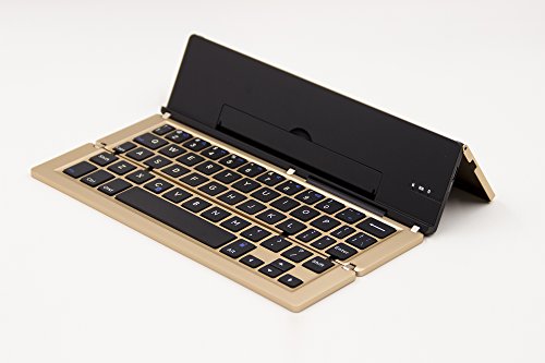 KeeGan Portable Foldable Wireless Bluetooth Keyboard Ultraslim Mini Wireless Bluetooth Keyboard for iOS Android Windows other Smartphones PC Tablets, Aluminum Alloy (Golden)
