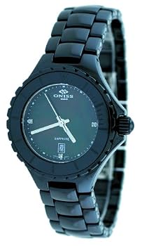 Oniss #ON8011-L1 Women's Black Ceramic Sapphire Crystal Watch