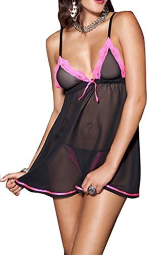 CCHAPPINESS Hot Sexy Lace Lingerie Sleepwear Underwear Sleep Dress Black L