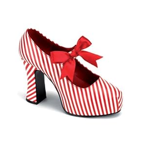 Candy Striper Costume Shoe 4 Inch Heels Red and White Stripe Bow Size: 6