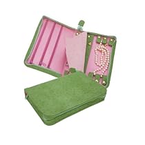 Reed & Barton Naples Zippered Jewelry Case, Grass Green/Pink