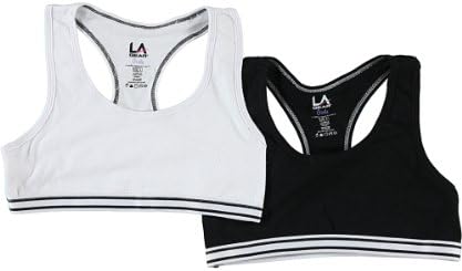 LA Gear Big Girls' "Fit Stripe" 2-Pack Sports Bras - black/white, 10 - 12