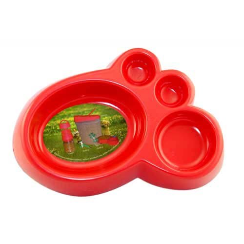 Plastic Food Bowl for Dog or Cat - Red, Footprint Pattern 
