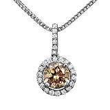 1.47ct Fancy Brown Halo Round Diamond Pendant Necklace 18k White Gold