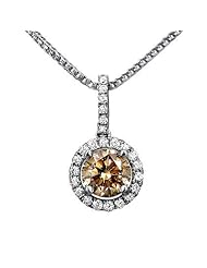1.47ct Fancy Brown Halo Round Diamond Pendant Necklace 18k White Gold