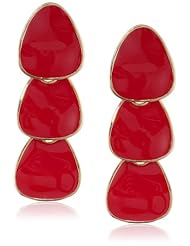 Kenneth Jay Lane Polished Gold and Red Enamel 3 Pierced Drop Earrings