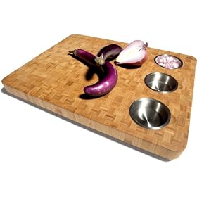 Tom Douglas by Pinzon Bamboo Prep-and-Serve Board with Stainless-Steel Cups by Amazon