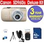 Canon PowerShot SD960 IS 12.1 MP Digital Camera (Gold) + 4 GB High Speed Memory Card + Deluxe Hard Camera Case + Celltime 3 Piece Cleaning Kit + Compact Tripod + Memory Card Wallet + Screen Protectors + Soft-tex Fiber Cloth + Cotton Swabs + 3 Year Warranty Repair Contract
