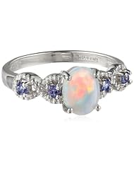 Sterling Silver Created Opal and Tanzanite Ring, Size 7