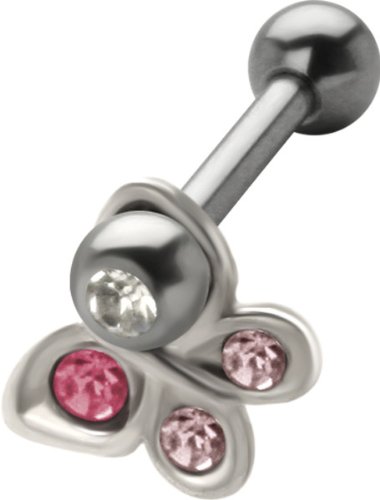 Abstract Pink CZ Butterfly Dangle - 925 Sterling Silver Cartilage Piercing Earrings for Helix or Tragus
